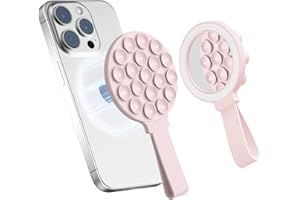 QxbSky for Magsafe Silicone Suction Cup Phone Mount Built-in Mirror for iPhone Hands-Free Cell Phone Accessory Holder for Selfies & Videos (Pink and White)