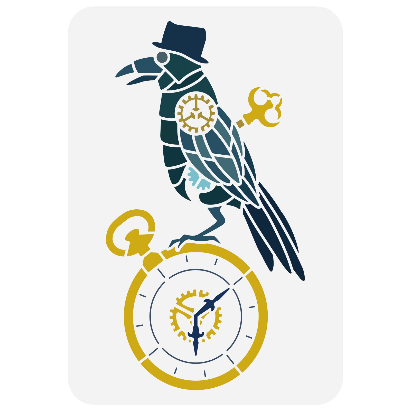 FINGERINSPIRE Steampunk Crow Stencil 21x29.7cm Hollow Out Painting Stencil Crow Drawing Template Spring Clock Pattern Stencil Mechanical Style Stencil for Furniture Door Wall Decor