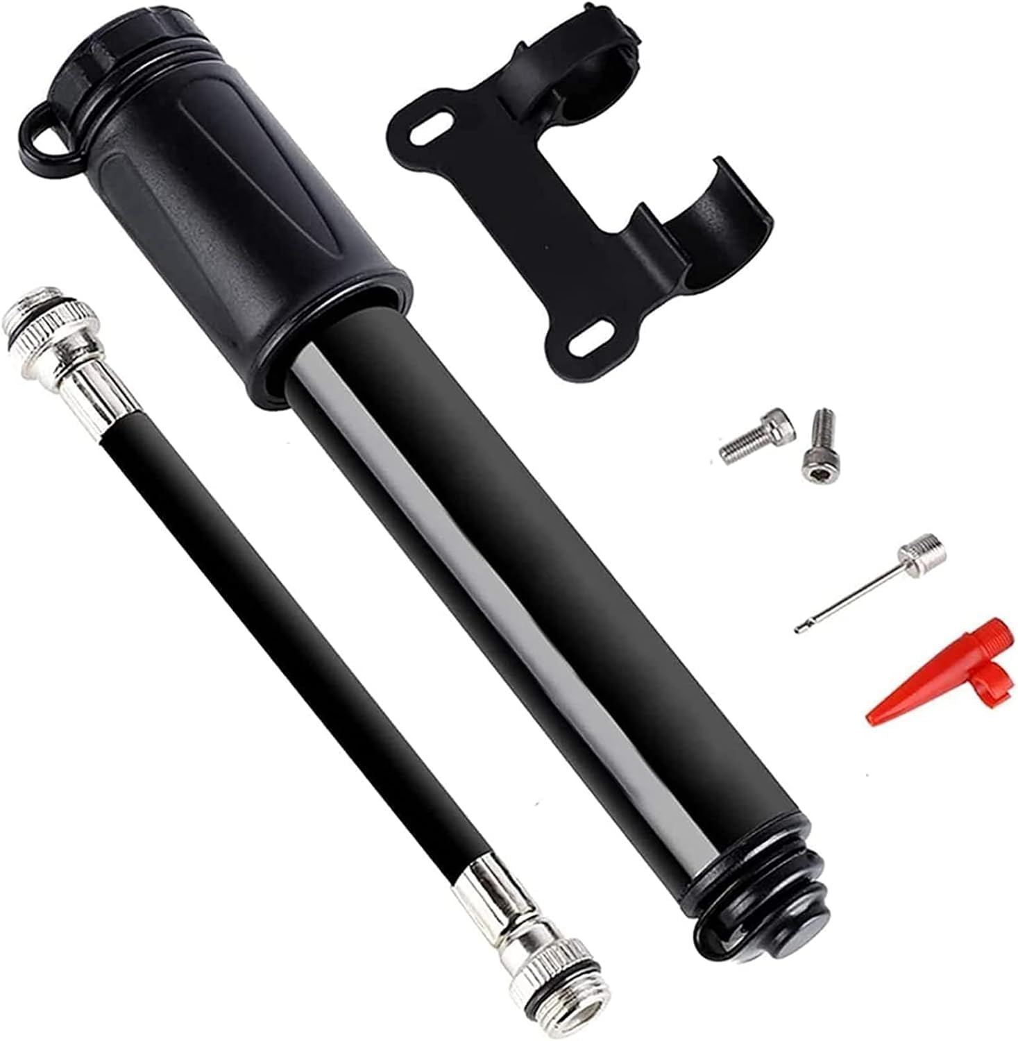 Bike Pump, Portable Bicycle Tire Aluminum Alloy Bycicles Pumps Tyre Hand Pump for Road, Mountain Road Bike, Football, Basketball, Volleyball, Tire, Ball Needle/Frame Mount, Black