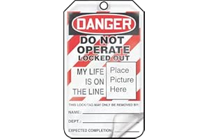 Accuform Lockout Tags, Pack of 5, Danger Do Not Operate Locked Out My Life is on The Line with Picture Insert, Tear & Water Resistant Self-Laminating PF-Cardstock with Grommets