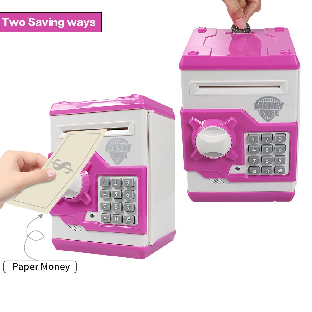 HUSAN Piggy Banks for Kids, Electronic Password Code Money Banks ATM Banks Box Coin Bank for Children Boys and Girls (White/Pink)