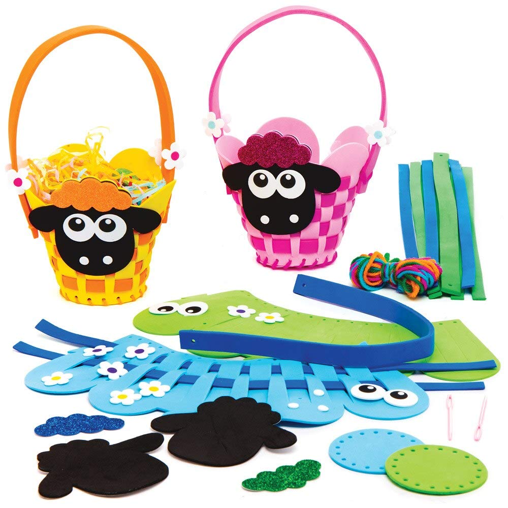 Baker Ross Fluffy Sheep Weaving Baskets - Pack of 4, Kids Crafts (AT467)