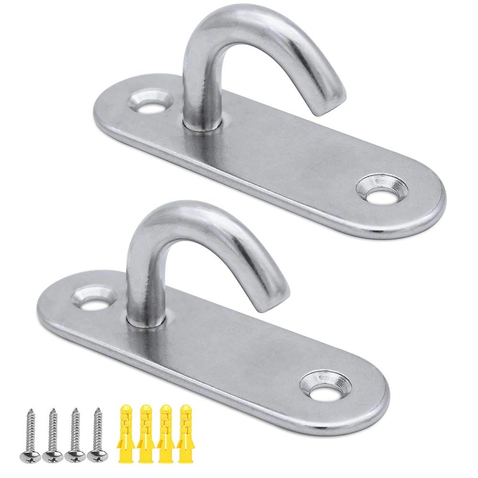 JaneYi (2 Pack) Stainless Steel 304 Ceiling Hooks M8 Heavy Duty Oval Open Hooks Pad Eye Plate Anchor Screw Wall Mount Hook for Hammock Swing Chair Yoga Mosquito Net Boat Rigging Marine Deck Hardware