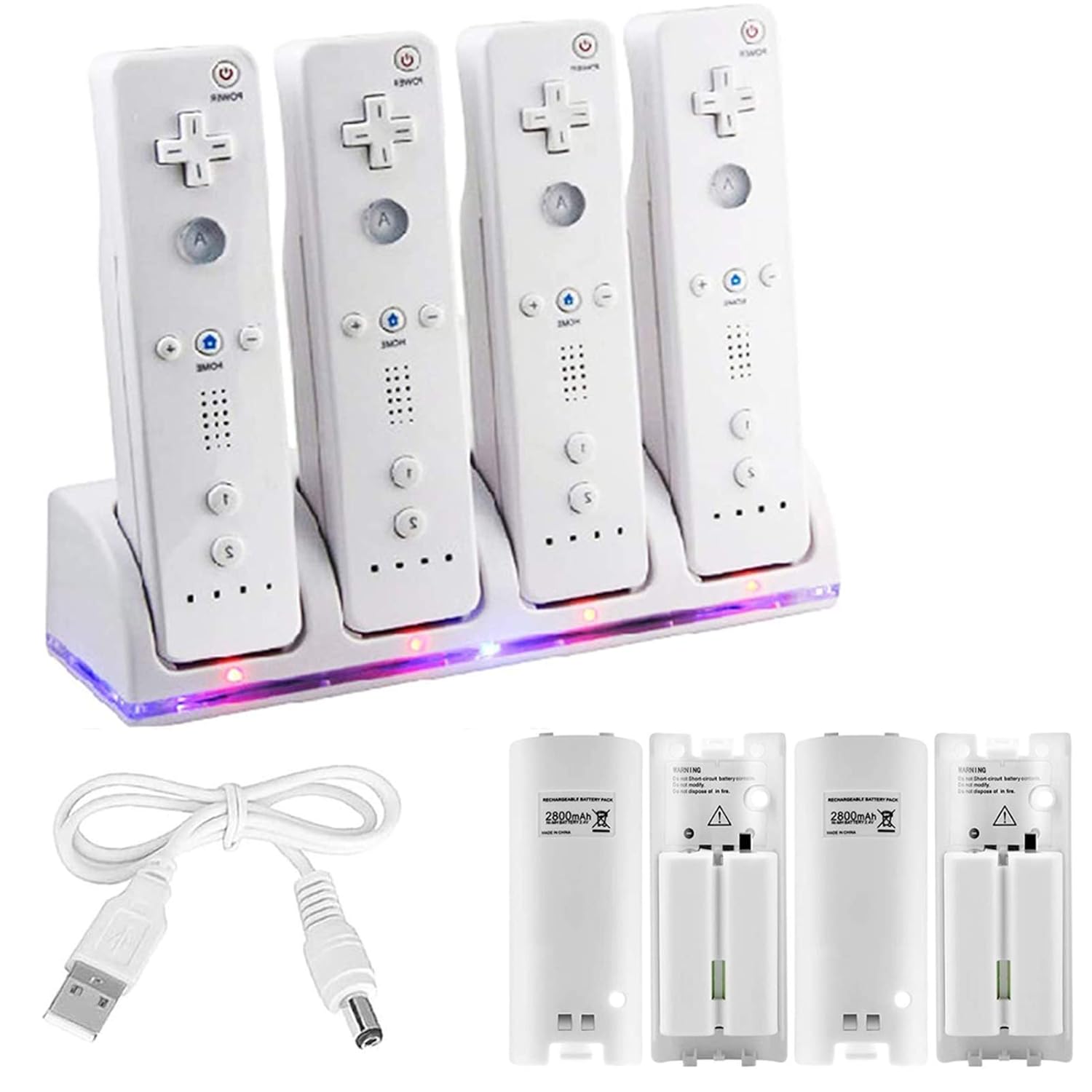 4 Pcs 2800mAh Rechargeable Cells for Wii, 4 in 1 Wii