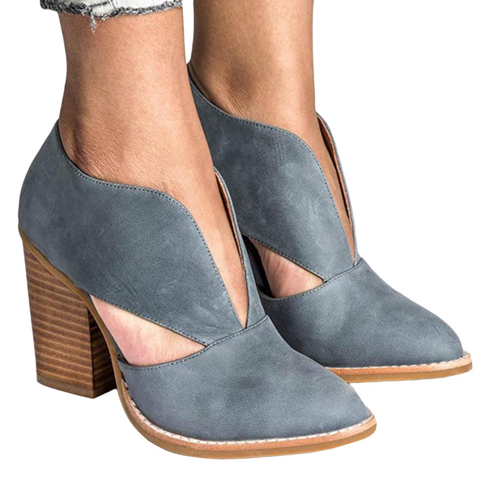 LAICIGO Women's Ankle Booties High-Heel Chunky Heel Short Boots Slip On Office Dress Casual Shoes Cutout Booties - Image 3
