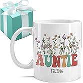 Gououoii Wildflowers Auntie Mug - Promoted to Auntie Est 2026 - Aunt to Be Gift - Pregnancy Announcement Gift for Best Friend - New Aunt Mug - Christmas Gifts for Aunts