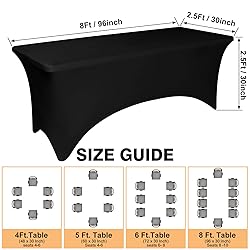 10 Pack 8 Feet Black Spandex Tablecloth for