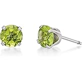 Natural Gemstone Round Stud Earrings for Women in 14k Yellow or White Gold with Push Back 5 mm Birthstone by Lavari Jewelers