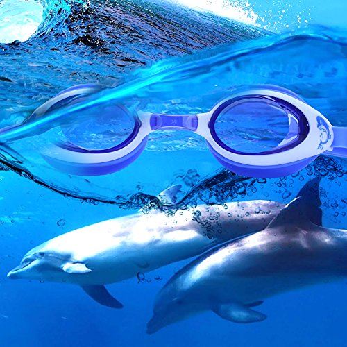 Dragon Squama Swim Goggles for Kids Anti-Fog PC Clear Lens with S,M,L Nose Bridge and Nose Clips,Earplugs - Swimming Pool Accessory for Girls,Boys,Children,Juniors and Teens from 3 to 12 Years