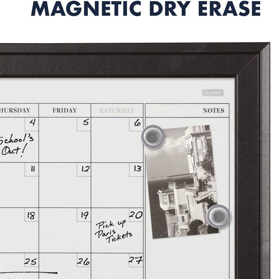 Quartet Combination Magnetic Whiteboard Calendar & Corkboard, 17" x 23" Combo Dry Erase White Board & Cork Bulletin Board, Perfect for Office, Home School Message Board, Black Frame (79275) : Office Products