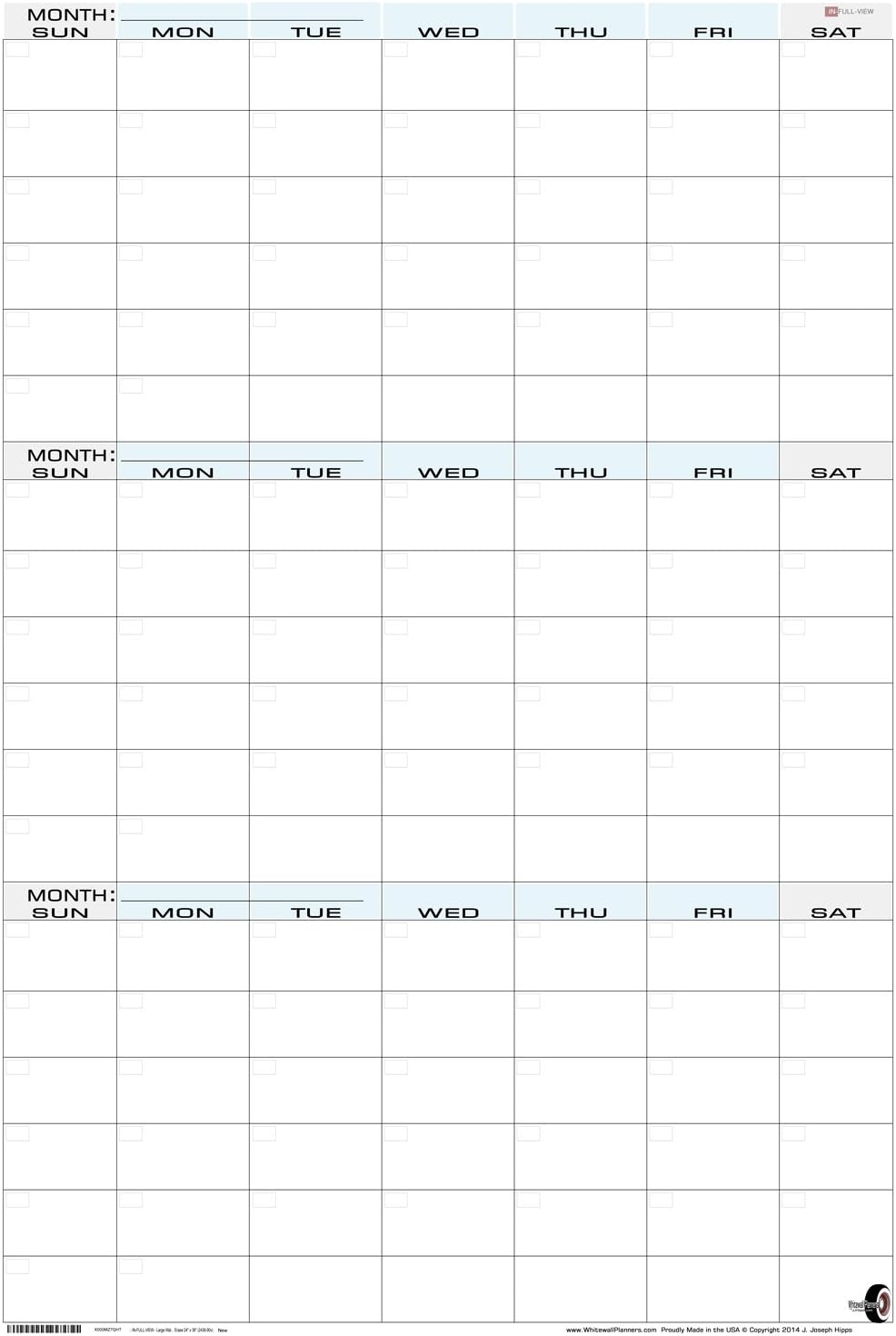 - IN-FULL-VIEW - Large Wall Calendar - 3 Month Planner Vertical Laminated - Wet Erase 24" x 36" (2436-90v)