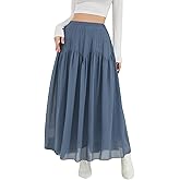 NASHALYLY Chiffon Maxi Skirt for Women A-Line High Waisted Elastic Floral Long Skirt