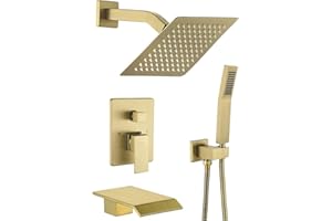 JOYWELL Bathroom Shower Faucets Sets Complete Brushed Gold Bath tub Shower System with 8" Shower Head and Tub Faucet Combo(Br