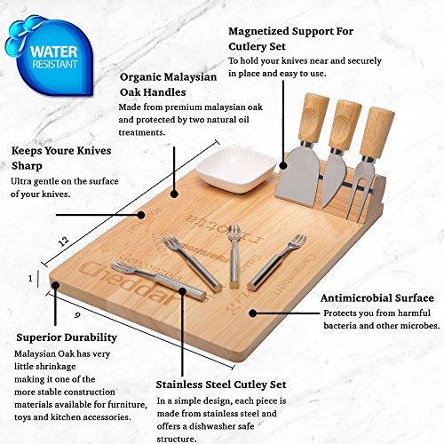 Dutyon Cheese Cutting Board Cheese Platter with Cutlery Knives Slicer and Magnetic Support – Perfect for Friends and Family Gathering