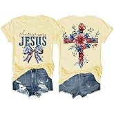 Faith Cross Christian Shirts for Women Oversized Bow Christian Shirts for Women Floral Cross Print T-Shirt