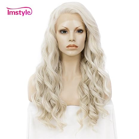 Imstyle Perücke für Damen, mit langem seidigen glatten Kunsthaar, hitzebeständig, Spitzenfront, für Cosplay