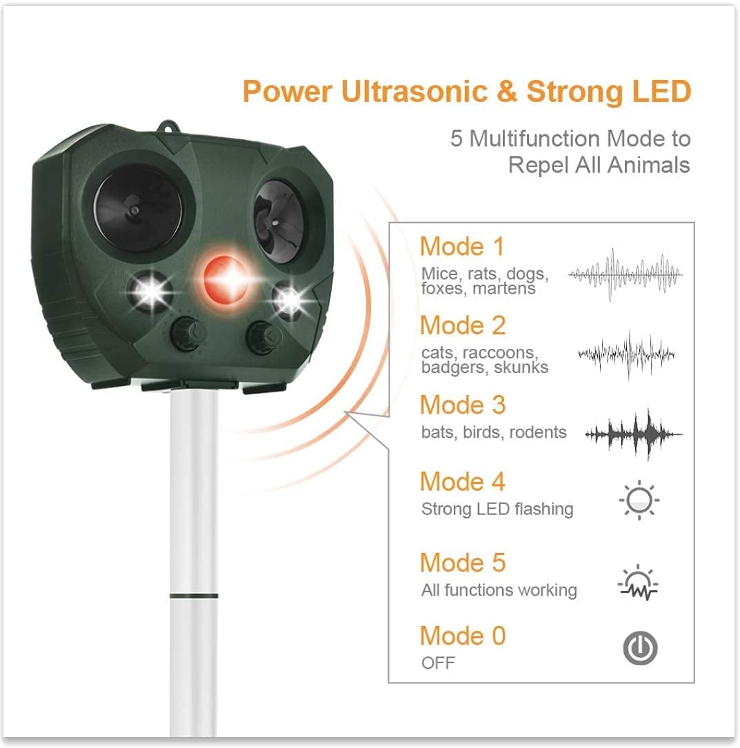 2021 Solar Ultrasonic in Repellent Defender Rat, Squirrel, Deer, Raccoon, Skunk, Rabbit, Mole, Dog, Cat, Waterproof with Motion Detector: Garden & Outdoor