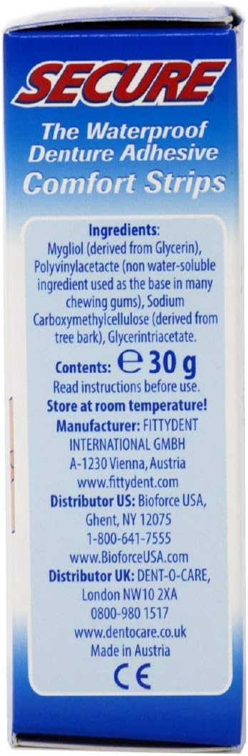 Secure Comfort Strips Waterproof Denture Adhesive - Zinc Free - Extra Firm Hold For Lower Dentures - 15 Strips: Health & Personal Care