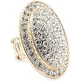Lavencious Gold Plated with AB Stone Long Shield Stretch Statement Cocktail Ring for Women fit for Size 9 to 12