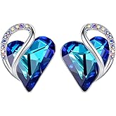 Leafael Infinity love Heart Birthstone Stud Earrings for Women, Valentine's Day Gifts for Mom, Wife, and Her, Silver Plated Birthday Jewelry