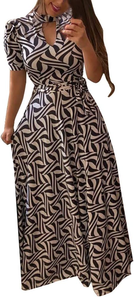 WENOVL Dress Women Party,Women's Long Sleeve Print O Neck Button Down Flowy Digital Swin Long Dress