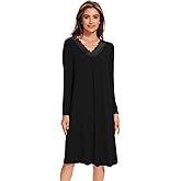 GYS Bamboo Viscose Women's Nightgowns Long Sleeve Lace V Neck Night Shirts for Sleeping