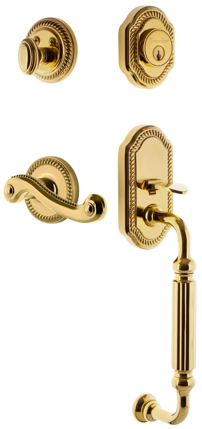 Grandeur 833098 Grandeur NEWNEW_ESET_238_FG_LH Newport Solid Brass Rose Left Handed Keyed Entry Sing