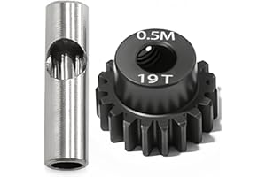 QLOI-LEUE 0.5M Pinion Gear 19T Hardened Steel 3.175mm Bore with 2.3mm Adapter, Precision Motor Gear for ARRMA 1/14 Typhon 1/16 Mojave 1/18 Granite, Losi 1/12, 0.5Mod Gear 13T-27T for HOBBYWING Motors