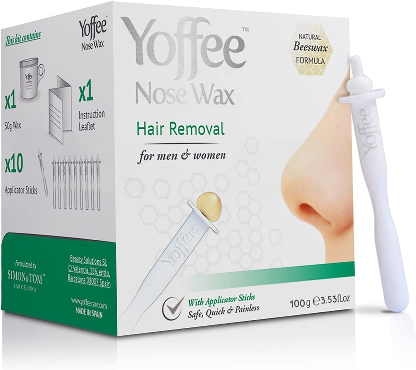 Yoffee Nose Wax Kit for Men and Women | Natural Beeswax & Aloe Vera | Easy Nasal Hair Removal – 10 Reusable Applicators | Quick & Painless Nostril Waxing for Nose Hair
