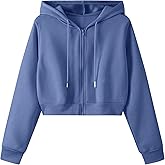 Remidoo Women's Zip Up Cropped Hoodie Crop Top Sweatshirt Drawstring Long Sleeve Jacket