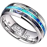 ECHZI Tungsten Steel Carbide Inlaid Shells Blue Opal Men 8MM Rings Never Fade Engagement Ring Men's Jewelry Band Size 7 to 13