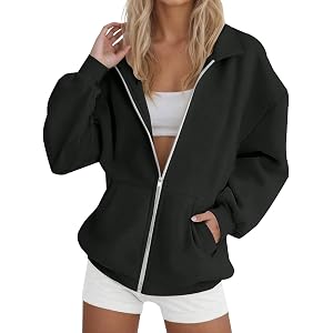 Womens Zip Up Hoodless Sweat Jackets Collared Comfy Sweatshirts | Full Zip Up Sweatshirt Women No Hood Oversized Sweatshirt B