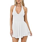BORIFLORS Women's Sexy Halter V Neck Bodycon Mini Dresses Ruched Mesh Short Homecoming Party Dress