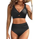 Women High Waisted Bikini Sets - Two Piece Tummy Control Swimsuits Cut Out Twist Bathing Suits 2025 Swimwear