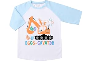 CHIPELER Toddler Easter Day Shirts Boys Girls Raglan Sleeve 3/4 Sleeve Excavator Truck T-Shirt Bunny Eggs Kids Tee Top 2-7 Years