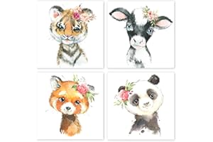 CEUHROG Paint by Numbers for Kids Ages 4-8, 4 PACK Paint by Number for Kids Beginners, Easy Acrylic Watercolor Painting, Numbers on Canvas for Kids, Cartoon Animal Oil Painting for Home Wall Decor, 8 x 8 in