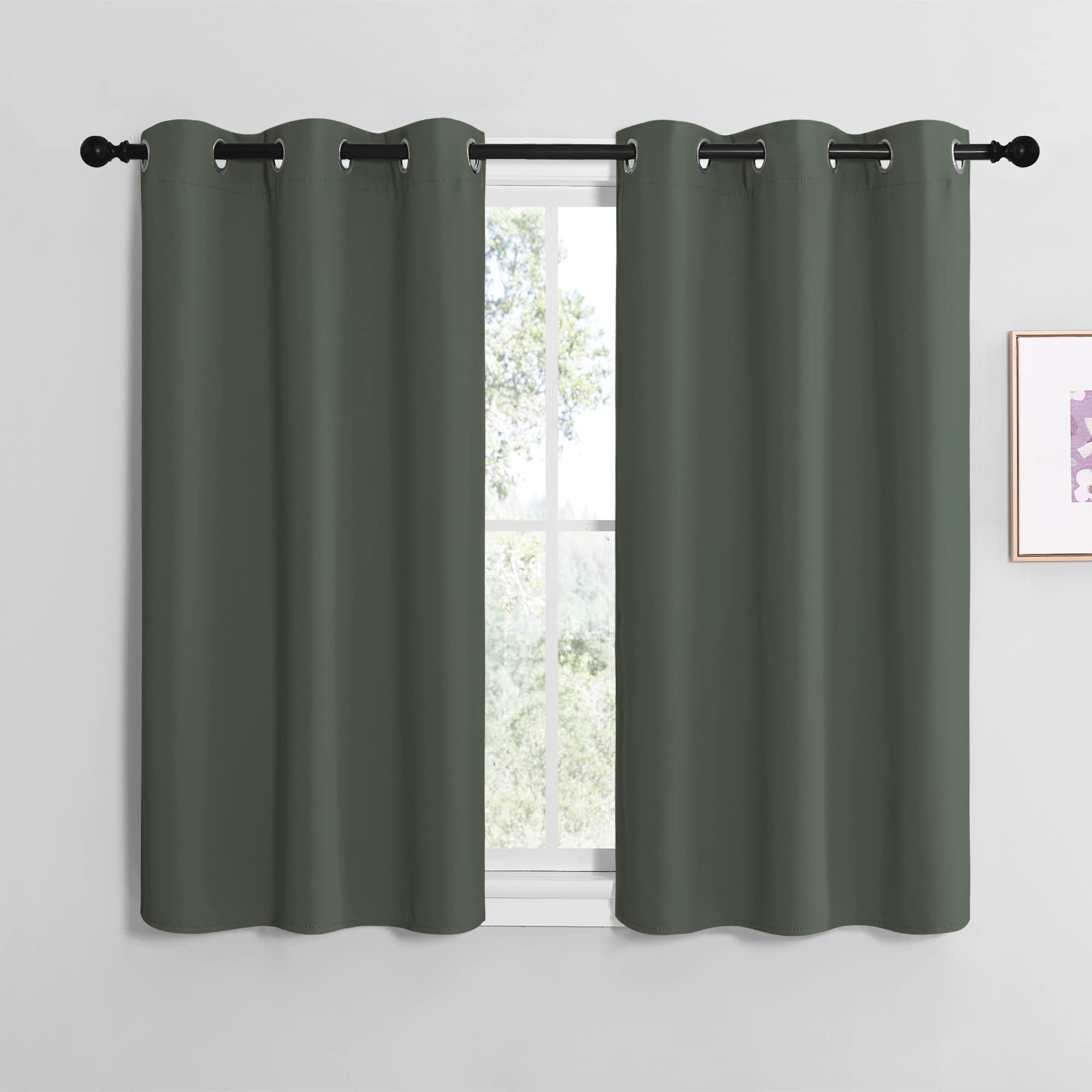 Photo 1 of NICETOWN Modern Blackout Short Curtains, Thermal Insulated and Privacy Room Darkening Drape Panels for Boy's Guest Room Door Small Short Window (Dark Mallard, 2 Panels, W42 x L40 -Inch)