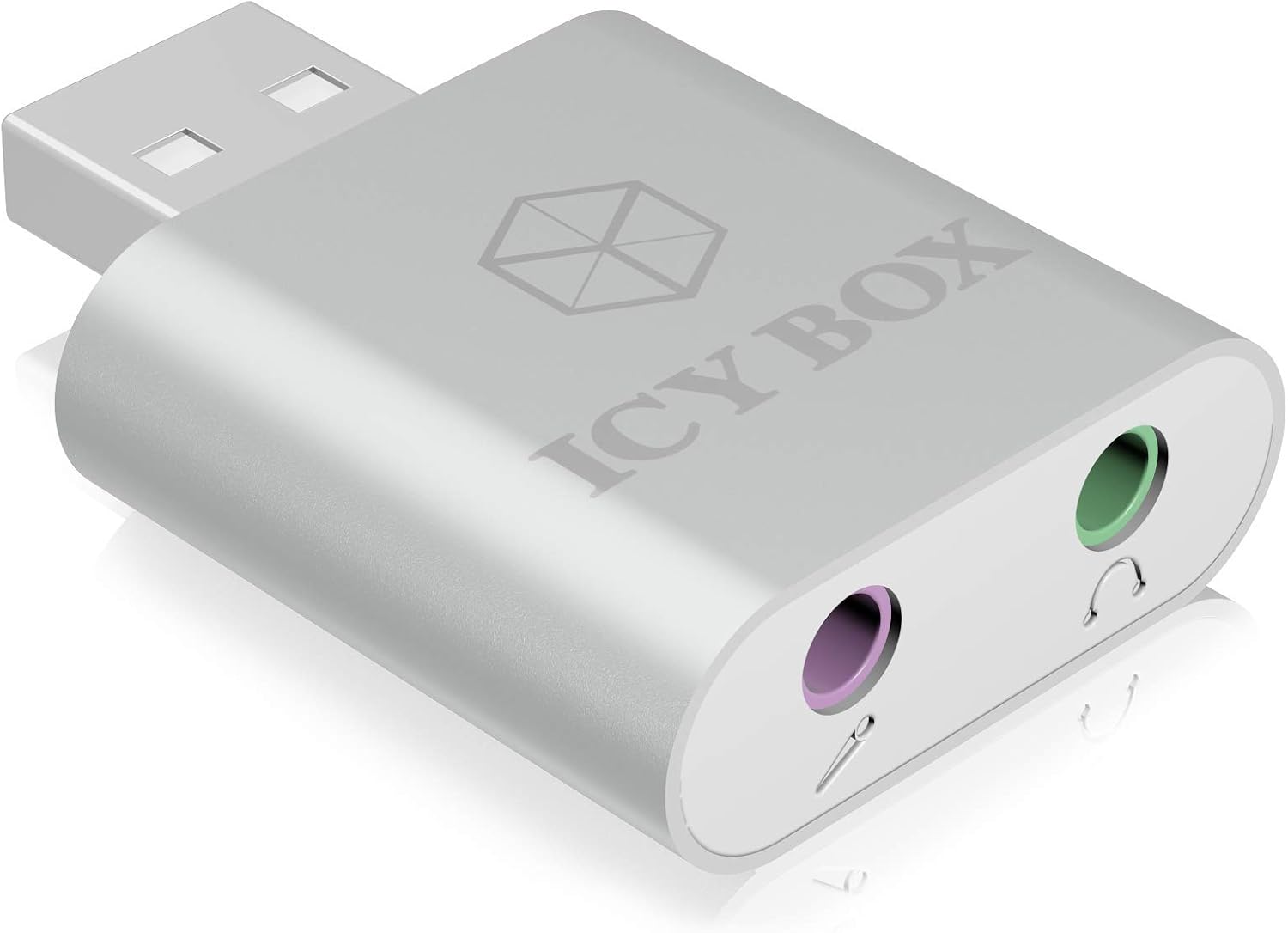 ICY BOX USB Audio Adapter - USB A/2 x 3.5mm Silver - Aluminium Housing - C-Media HS-100B Chipset