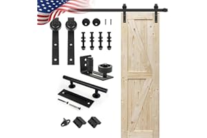 S&Z TOPHAND 28 in. x 84 in. Unfinished British Brace Knotty Barn Door with 5FT Sliding Door Hardware Kit/Solid Wood/Sliding Door/Double Surfaces/A Simple Assembly is Required (28, Door+J Shape)