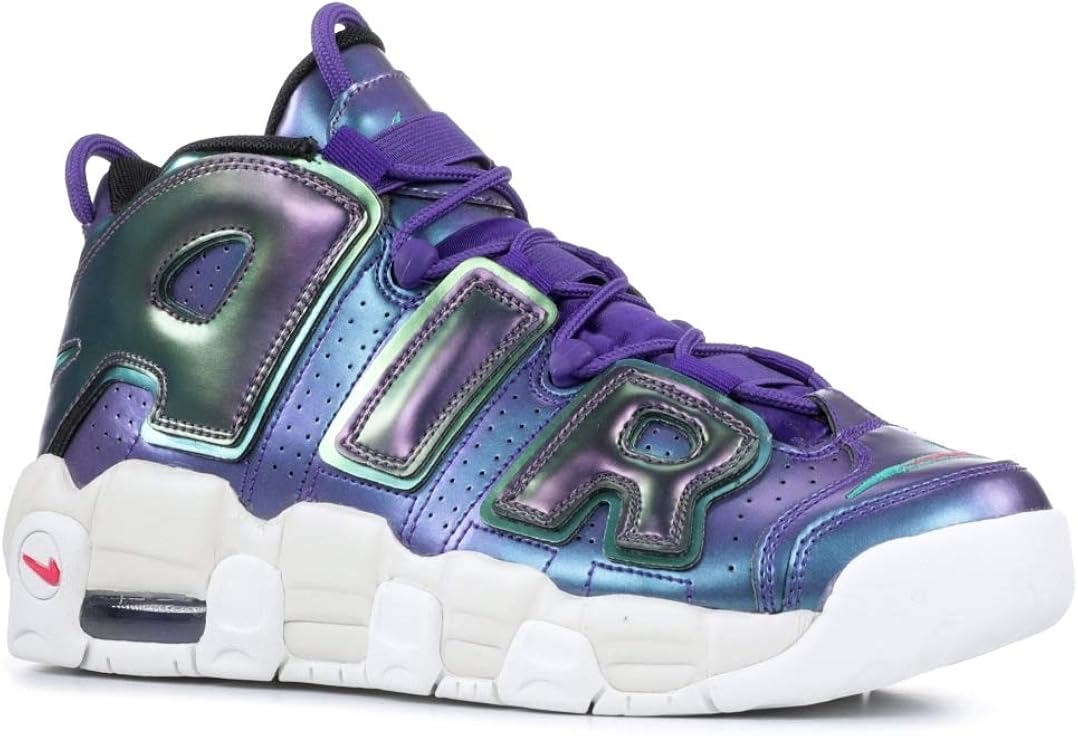 nike uptempo yellow pink purple