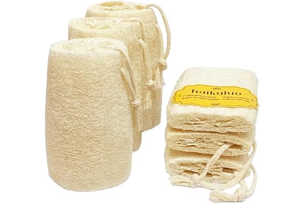 haikuluo Natural Loofah Sponge, 3 Pack | Biodegradable, Exfoliating,Body Scrubber, Bath Sponge,Gentle Cleanser for Body,for W
