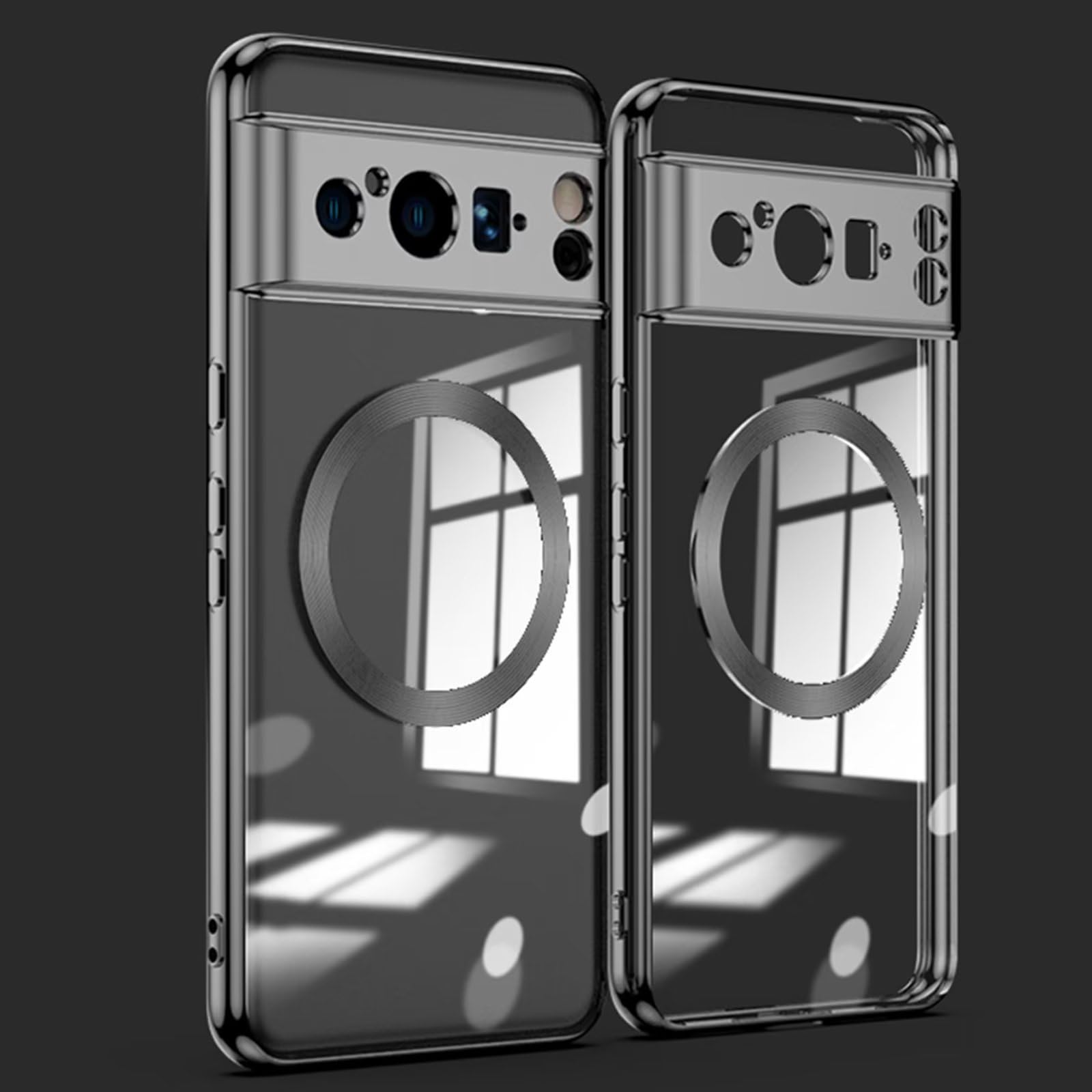 Jeelar ESONG Magnetic Clear for Google Pixel 8 Pro Case with MagSafe[Wireless Charging][Camera Lens Cover Protection] Silicone Shockproof Protective Phone Cover[Non-Yellowing/Anti-Fingerprint]-Black