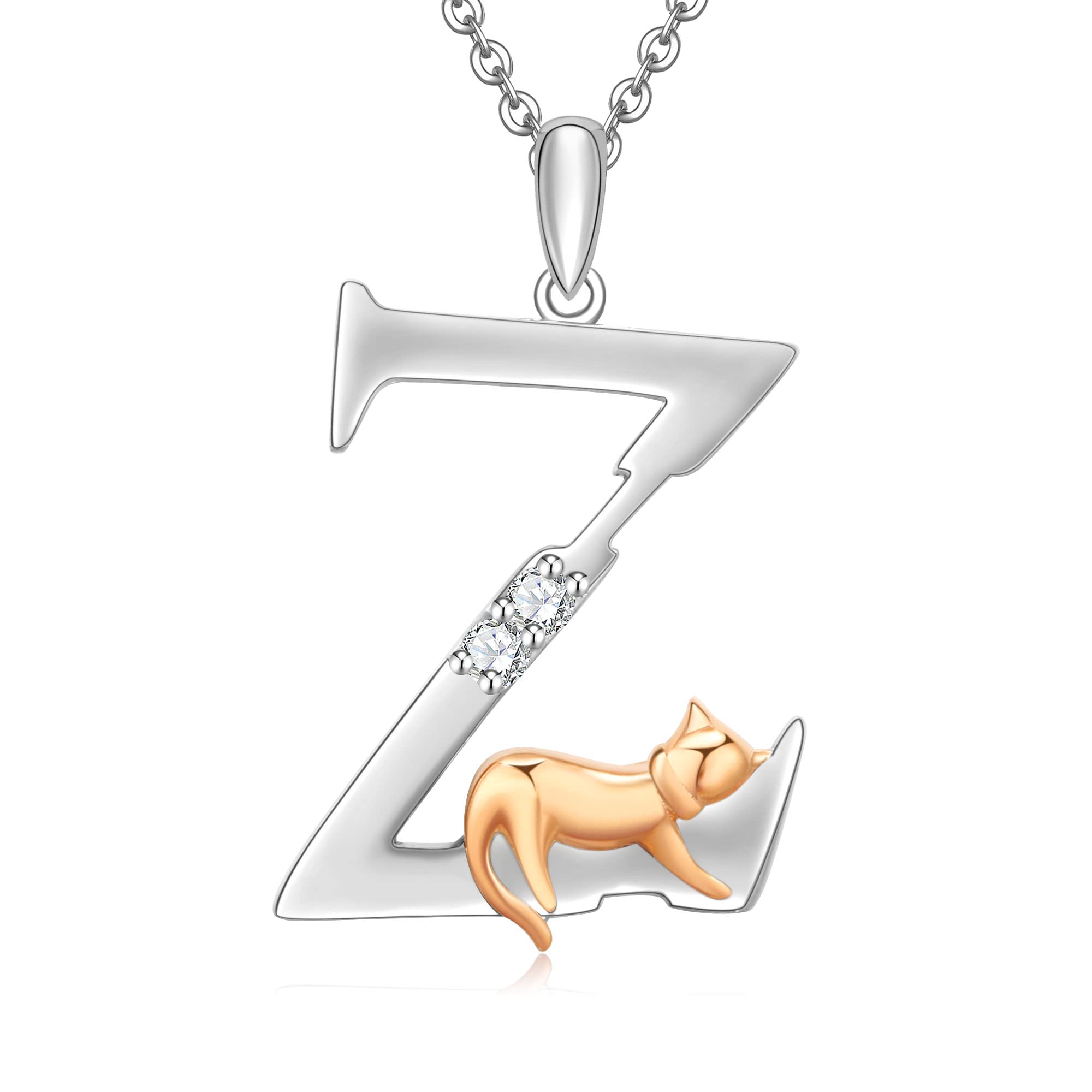 Initial Necklace for Women 925 Sterling Silver Cat kitten Letter Pendant Gift for Women