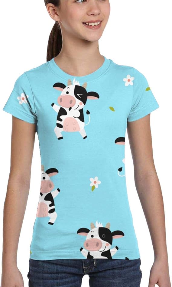 Girl TShirt Tee Youth Fashion Tops Happy Cow Pattern Amazon.co.uk