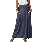 ANRABESS Womens Maxi Skirt Summer Casual Flowy A-line Elastic Waist Beach Long Skirts with Pockets Spring Vacation Clothes