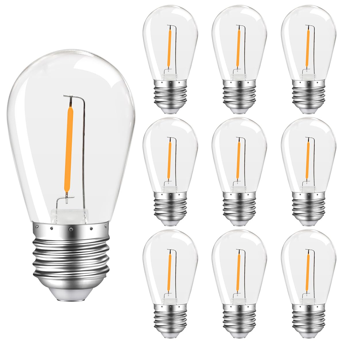 MZYOYO S14 1W E27 LED,E27 LED Vintage Edison Light Bulb,1W LED Filament Lamp,LED Light Bulb E27,for S14 Outdoor LED Fairy Lights,2700K Warm White,Non-Dimmable,for Party,Christmas,Plastic,Pack of 10