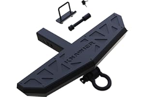 KNAWIER Hitch Step Compatible with SUV&Pickup Truck&Van with 2 Inch Hitch Receiver,Towing Rear Bumper Protector Guard,Step Bar,Textured Black Powder, Pin Lock,Stabilizer,Tow Hook