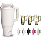 OOD OniVerso 40 oz Stainless Steel Insulated Tumbler with Handle and Straw, Iced Coffee Cup Holder for Disposable Cups, Leak Proof Tumbler, Metro Fog (White)