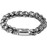 LuxGoth Stainless Steel Heavy Cuban Link Chain Bracelet Gothic Punk Rock Biker Viking Vintage Franco Link Curb Bracelet Jewelry for Men Silver