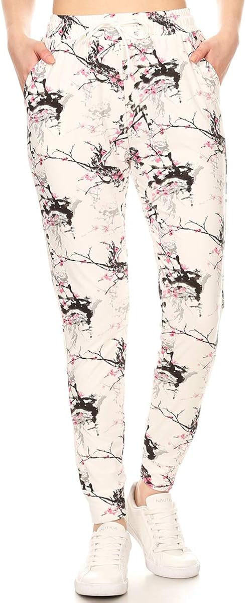 Leggings Depot Women's Printed Solid Activewear Jogger Track Cuff Sweatpants at  Women’s Clothing store